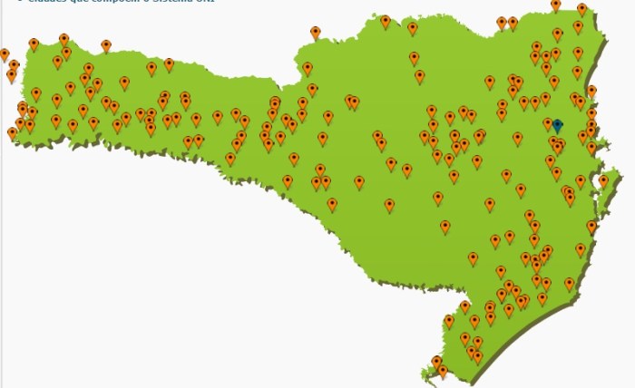 Mapa das cidades digitais de Santa Catarina